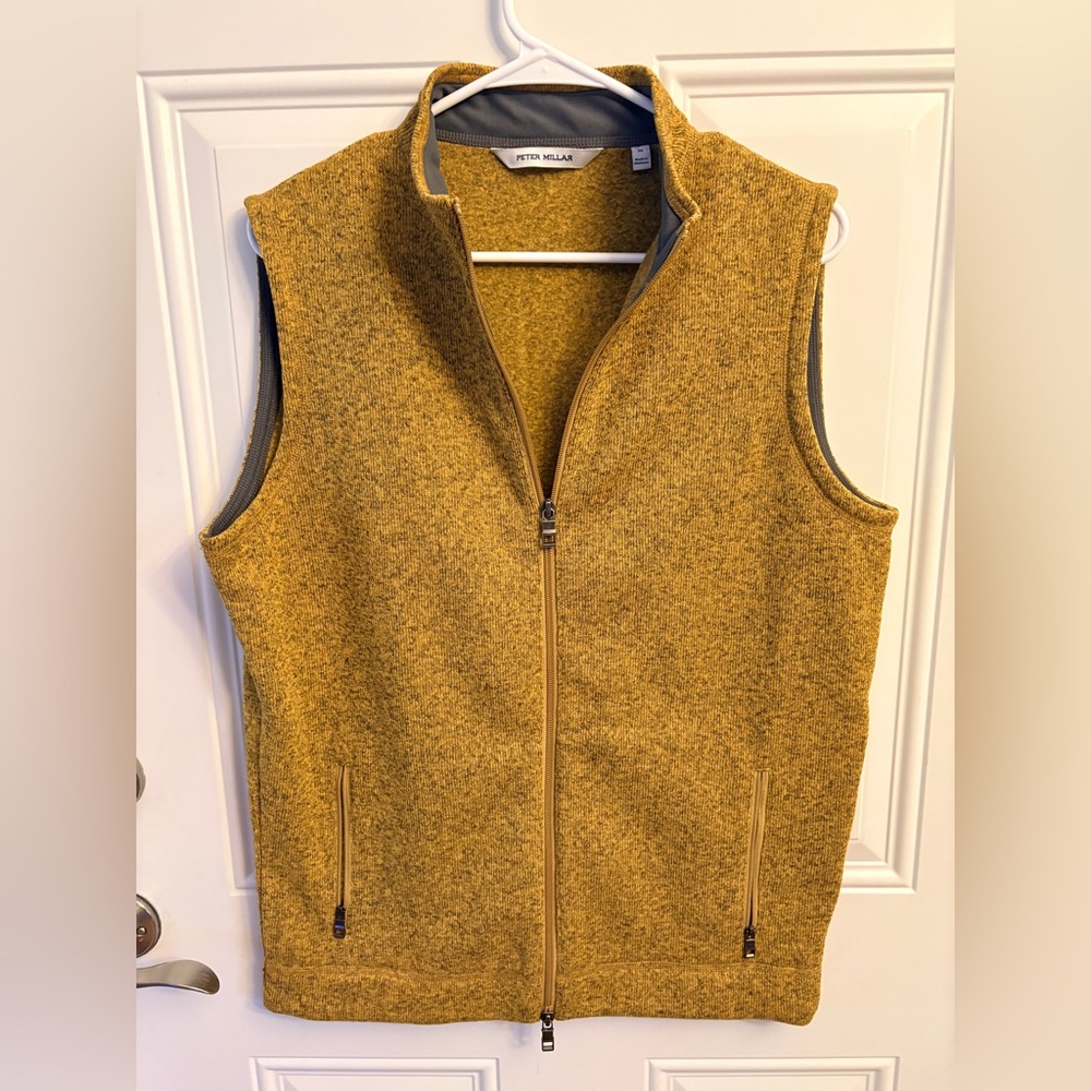 Peter Millar Men's Medium, Golden Yellow/Black Speckled Full Zip Vest